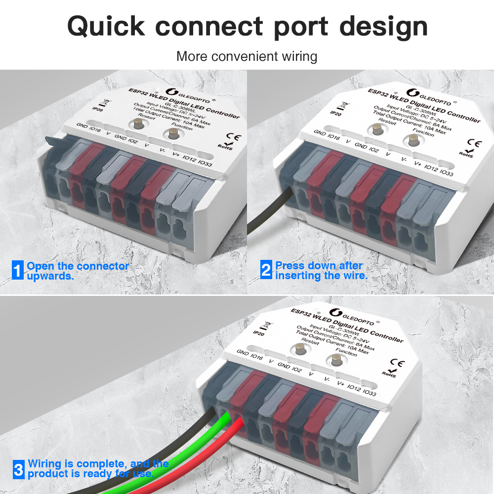 GL-C-310WL​ is a Gledopto ultra-mini ESP32 WLED controller​ for addressable/digital LED strips​ (WS2812B, SK6812, WS2811, WS2813, WS2815, TM1814, SM16703P, etc.).,Whymelighting – Pro LED Strips & Diffused Blocks, Factory Direct,GL-C-310WL​ is a Gledopto ultra-mini ESP32 WLED controller​ for addressable/digital LED strips​ (WS2812B, SK6812, WS2811, WS2813, WS2815, TM1814, SM16703P, etc.).
