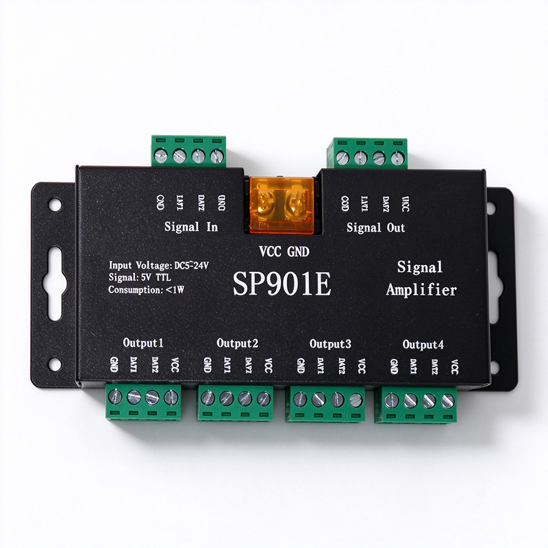 SP901E SPI Signal Amplifier Repeater for WS2812B SK6812 APA102 LED Strip 5-24V 8 Port Output,Whymelighting – Pro LED Strips & Diffused Blocks, Factory Direct,SP901E SPI Signal Amplifier Repeater for WS2812B SK6812 APA102 LED Strip 5-24V 8 Port Output