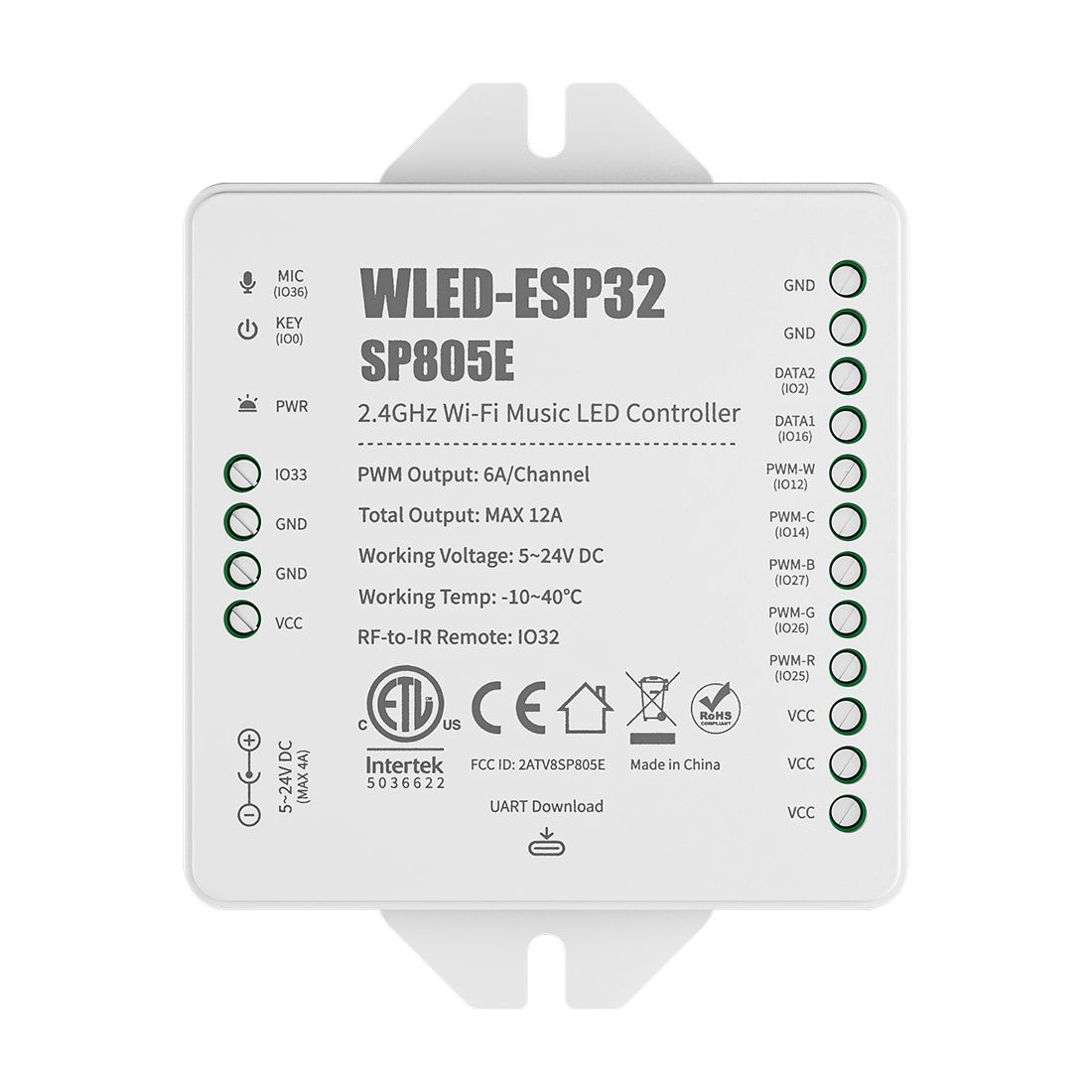 ESP32 WLED SP805E WiFi LED Controller with Mic - USB-C UART, 2x SPI & 5x PWM Outputs for WS2812B SK6812 RGBIC Strip, DIY Music Sync Dynamic Lighting,Whymelighting – Pro LED Strips & Diffused Blocks, Factory Direct,ESP32 WLED SP805E WiFi LED Controller with Mic - USB-C UART, 2x SPI & 5x PWM Outputs for WS2812B SK6812 RGBIC Strip, DIY Music Sync Dynamic Lighting