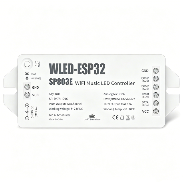 SP803E ESP32 WLED Music Sync LED Controller DC5-24V WiFi Wireless Smart Controller for WS2812B SK6812 RGB RGBW Pixel Strip Lights,Whymelighting – Pro LED Strips & Diffused Blocks, Factory Direct,SP803E ESP32 WLED Music Sync LED Controller DC5-24V WiFi Wireless Smart Controller for WS2812B SK6812 RGB RGBW Pixel Strip Lights