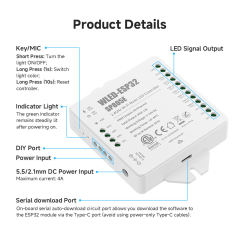 ESP32 WLED SP805E WiFi LED Controller with Mic - USB-C UART, 2x SPI & 5x PWM Outputs for WS2812B SK6812 RGBIC Strip, DIY Music Sync Dynamic Lighting,Whymelighting – Pro LED Strips & Diffused Blocks, Factory Direct,ESP32 WLED SP805E WiFi LED Controller with Mic - USB-C UART, 2x SPI & 5x PWM Outputs for WS2812B SK6812 RGBIC Strip, DIY Music Sync Dynamic Lighting