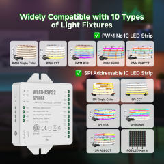 ESP32 WLED SP805E WiFi LED Controller with Mic - USB-C UART, 2x SPI & 5x PWM Outputs for WS2812B SK6812 RGBIC Strip, DIY Music Sync Dynamic Lighting,Whymelighting – Pro LED Strips & Diffused Blocks, Factory Direct,ESP32 WLED SP805E WiFi LED Controller with Mic - USB-C UART, 2x SPI & 5x PWM Outputs for WS2812B SK6812 RGBIC Strip, DIY Music Sync Dynamic Lighting