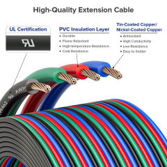 5050 RGB LED Strip 4-Pin Extension Cable – Easy Solder, Tinned Copper Wire, PVC Insulated, UL Certified,Whymelighting – Pro LED Strips & Diffused Blocks, Factory Direct,5050 RGB LED Strip 4-Pin Extension Cable – Easy Solder, Tinned Copper Wire, PVC Insulated, UL Certified