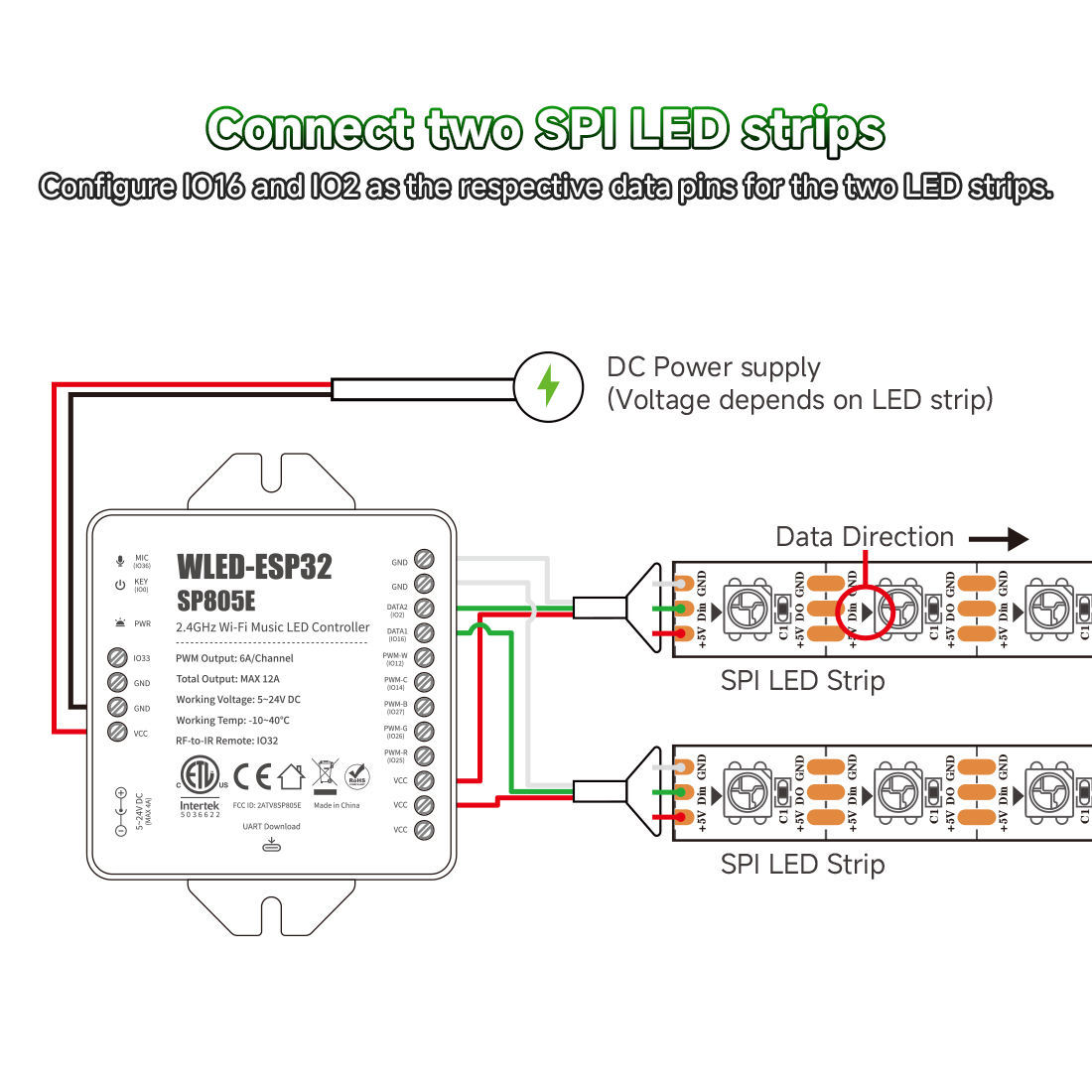 ESP32 WLED SP805E WiFi LED Controller with Mic - USB-C UART, 2x SPI & 5x PWM Outputs for WS2812B SK6812 RGBIC Strip, DIY Music Sync Dynamic Lighting,Whymelighting – Pro LED Strips & Diffused Blocks, Factory Direct,ESP32 WLED SP805E WiFi LED Controller with Mic - USB-C UART, 2x SPI & 5x PWM Outputs for WS2812B SK6812 RGBIC Strip, DIY Music Sync Dynamic Lighting