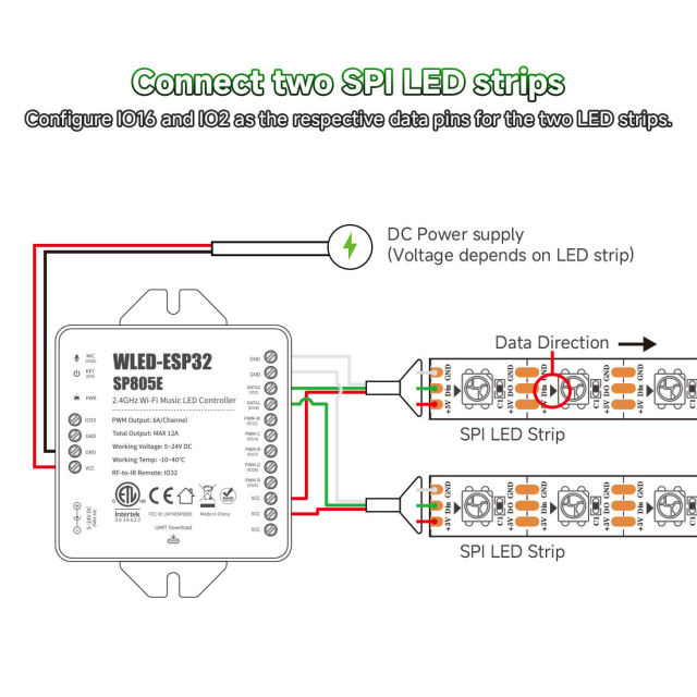 ESP32 WLED SP805E WiFi LED Controller with Mic - USB-C UART, 2x SPI & 5x PWM Outputs for WS2812B SK6812 RGBIC Strip, DIY Music Sync Dynamic Lighting,Whymelighting – Pro LED Strips & Diffused Blocks, Factory Direct,ESP32 WLED SP805E WiFi LED Controller with Mic - USB-C UART, 2x SPI & 5x PWM Outputs for WS2812B SK6812 RGBIC Strip, DIY Music Sync Dynamic Lighting