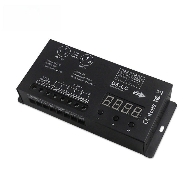 D5-LC DMX 512 Decoder 5-Channel LED Controller with Digital Display, 12-24V DC, 50A Max for RGBW/CCT Strip Lights,Whymelighting – Pro LED Strips & Diffused Blocks, Factory Direct,D5-LC DMX 512 Decoder 5-Channel LED Controller with Digital Display, 12-24V DC, 50A Max for RGBW/CCT Strip Lights
