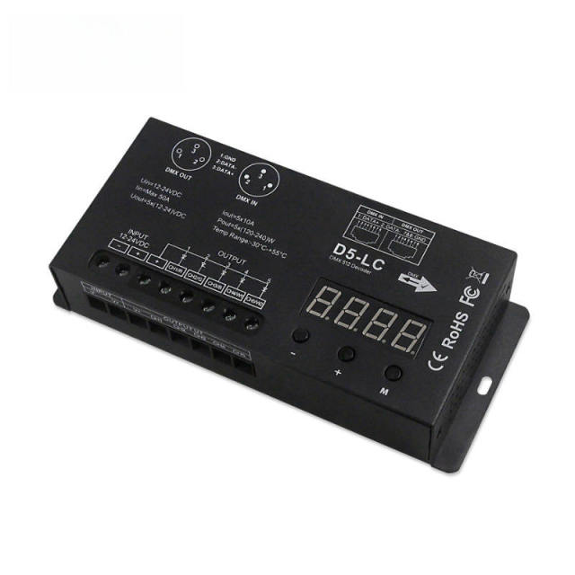 D5-LC DMX 512 Decoder 5-Channel LED Controller with Digital Display, 12-24V DC, 50A Max for RGBW/CCT Strip Lights,Whymelighting – Pro LED Strips & Diffused Blocks, Factory Direct,D5-LC DMX 512 Decoder 5-Channel LED Controller with Digital Display, 12-24V DC, 50A Max for RGBW/CCT Strip Lights