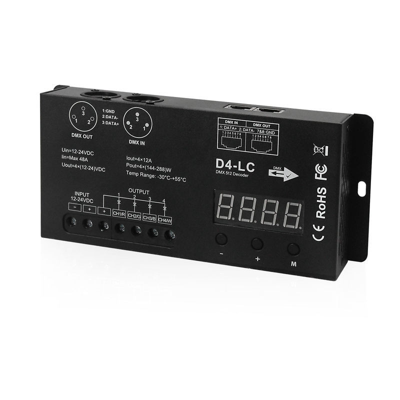 D4-LC DMX 512 Decoder 4-Channel LED Controller with Digital Display, 12-24V DC, 4x12A Output for RGBW LED Strip Lights,Whymelighting – Pro LED Strips & Diffused Blocks, Factory Direct,D4-LC DMX 512 Decoder 4-Channel LED Controller with Digital Display, 12-24V DC, 4x12A Output for RGBW LED Strip Lights