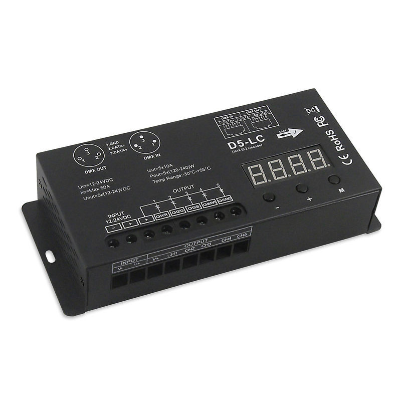 D5-LC DMX 512 Decoder 5-Channel LED Controller with Digital Display, 12-24V DC, 50A Max for RGBW/CCT Strip Lights,Whymelighting – Pro LED Strips & Diffused Blocks, Factory Direct,D5-LC DMX 512 Decoder 5-Channel LED Controller with Digital Display, 12-24V DC, 50A Max for RGBW/CCT Strip Lights