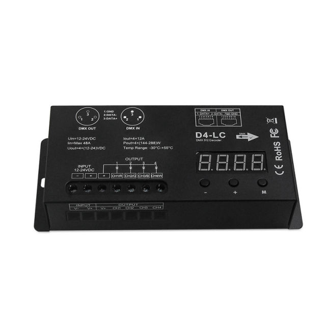 D4-LC DMX 512 Decoder 4-Channel LED Controller with Digital Display, 12-24V DC, 4x12A Output for RGBW LED Strip Lights,Whymelighting – Pro LED Strips & Diffused Blocks, Factory Direct,D4-LC DMX 512 Decoder 4-Channel LED Controller with Digital Display, 12-24V DC, 4x12A Output for RGBW LED Strip Lights