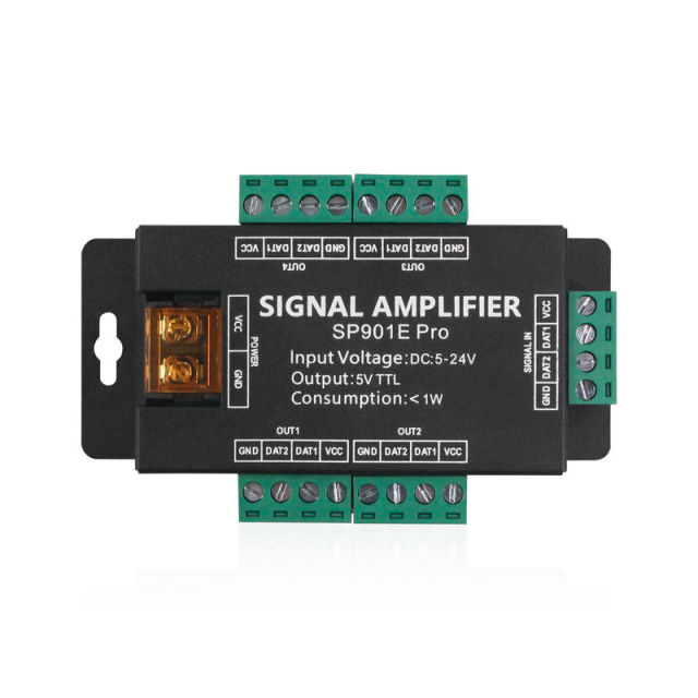 SP901E Pro 4-Channel TTL SPI Signal Amplifier for Addressable RGB LED Strip DC5-24V, Metal Case with CE RoHS Certification, Easy Installation,Whymelighting – Pro LED Strips & Diffused Blocks, Factory Direct,SP901E Pro 4-Channel TTL SPI Signal Amplifier for Addressable RGB LED Strip DC5-24V, Metal Case with CE RoHS Certification, Easy Installation