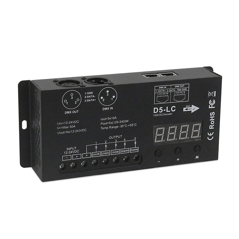 D5-LC DMX 512 Decoder 5-Channel LED Controller with Digital Display, 12-24V DC, 50A Max for RGBW/CCT Strip Lights,Whymelighting – Pro LED Strips & Diffused Blocks, Factory Direct,D5-LC DMX 512 Decoder 5-Channel LED Controller with Digital Display, 12-24V DC, 50A Max for RGBW/CCT Strip Lights