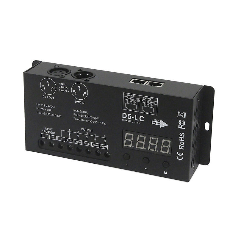 D5-LC DMX 512 Decoder 5-Channel LED Controller with Digital Display, 12-24V DC, 50A Max for RGBW/CCT Strip Lights,Whymelighting – Pro LED Strips & Diffused Blocks, Factory Direct,D5-LC DMX 512 Decoder 5-Channel LED Controller with Digital Display, 12-24V DC, 50A Max for RGBW/CCT Strip Lights