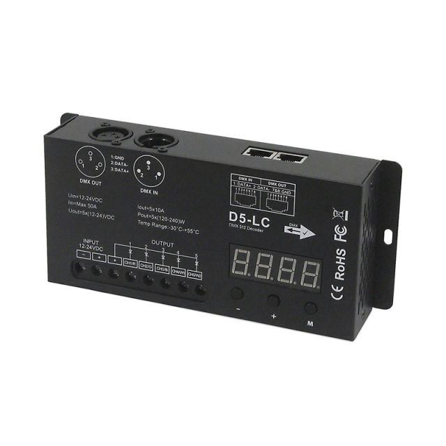 D5-LC DMX 512 Decoder 5-Channel LED Controller with Digital Display, 12-24V DC, 50A Max for RGBW/CCT Strip Lights,Whymelighting – Pro LED Strips & Diffused Blocks, Factory Direct,D5-LC DMX 512 Decoder 5-Channel LED Controller with Digital Display, 12-24V DC, 50A Max for RGBW/CCT Strip Lights