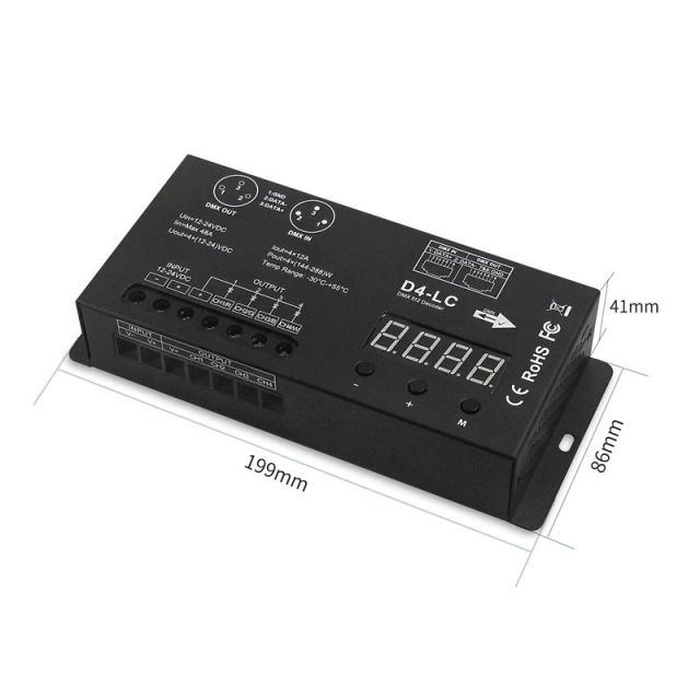 D4-LC DMX 512 Decoder 4-Channel LED Controller with Digital Display, 12-24V DC, 4x12A Output for RGBW LED Strip Lights,Whymelighting – Pro LED Strips & Diffused Blocks, Factory Direct,D4-LC DMX 512 Decoder 4-Channel LED Controller with Digital Display, 12-24V DC, 4x12A Output for RGBW LED Strip Lights