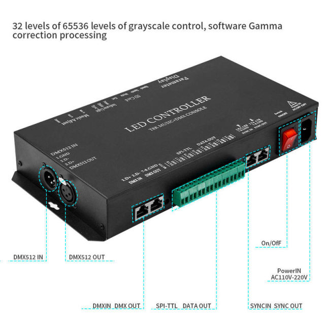 T8K 8-Port Pixel LED Controller with DMX512 & Music Sync - 8192 Pixel Capacity Programmable Stage Light Master,Whymelighting – Pro LED Strips & Diffused Blocks, Factory Direct,T8K 8-Port Pixel LED Controller with DMX512 & Music Sync - 8192 Pixel Capacity Programmable Stage Light Master