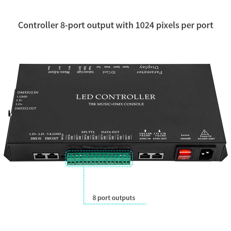 T8K 8-Port Pixel LED Controller with DMX512 & Music Sync - 8192 Pixel Capacity Programmable Stage Light Master,Whymelighting – Pro LED Strips & Diffused Blocks, Factory Direct,T8K 8-Port Pixel LED Controller with DMX512 & Music Sync - 8192 Pixel Capacity Programmable Stage Light Master