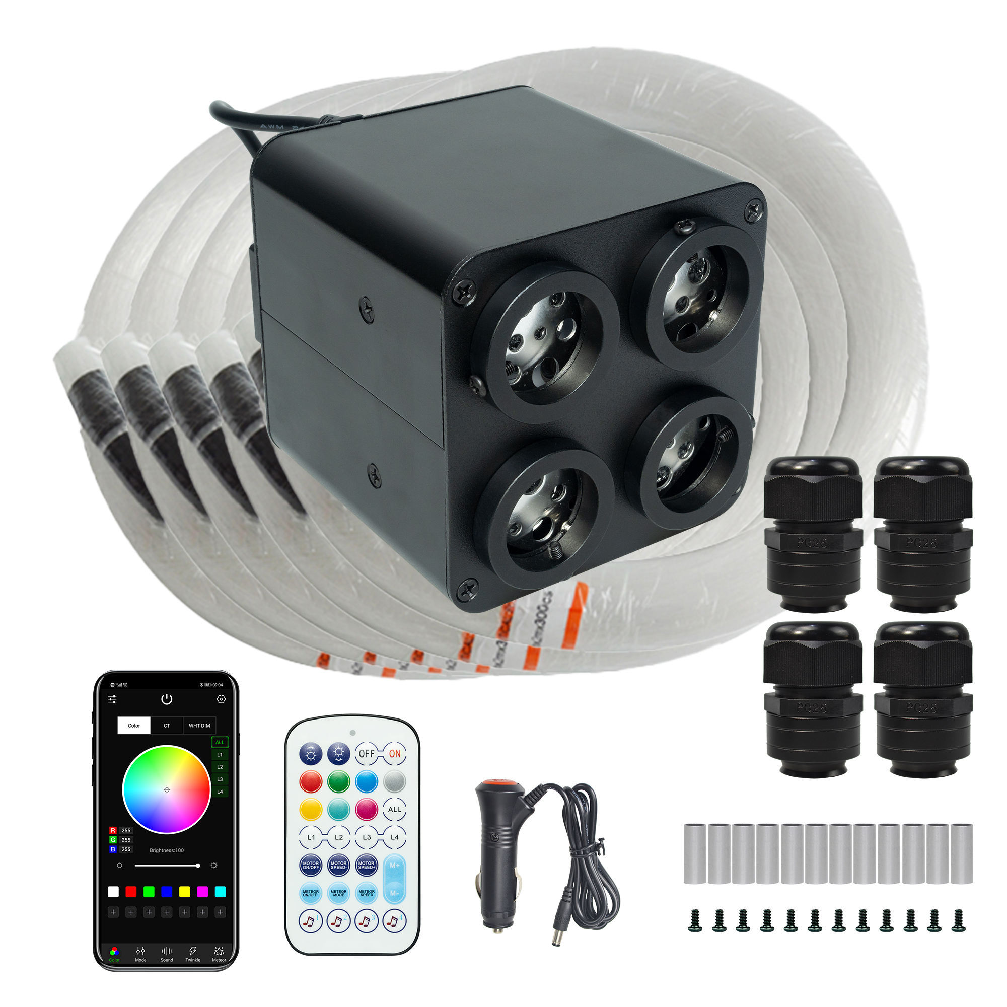 RGBW 2-in-1 36W 4-Port Fiber Optic Starlight Kit with Twinkle & Shooting Star for Ceiling,Whymelighting – Pro LED Strips & Diffused Blocks, Factory Direct,RGBW 2-in-1 36W 4-Port Fiber Optic Starlight Kit with Twinkle & Shooting Star for Ceiling