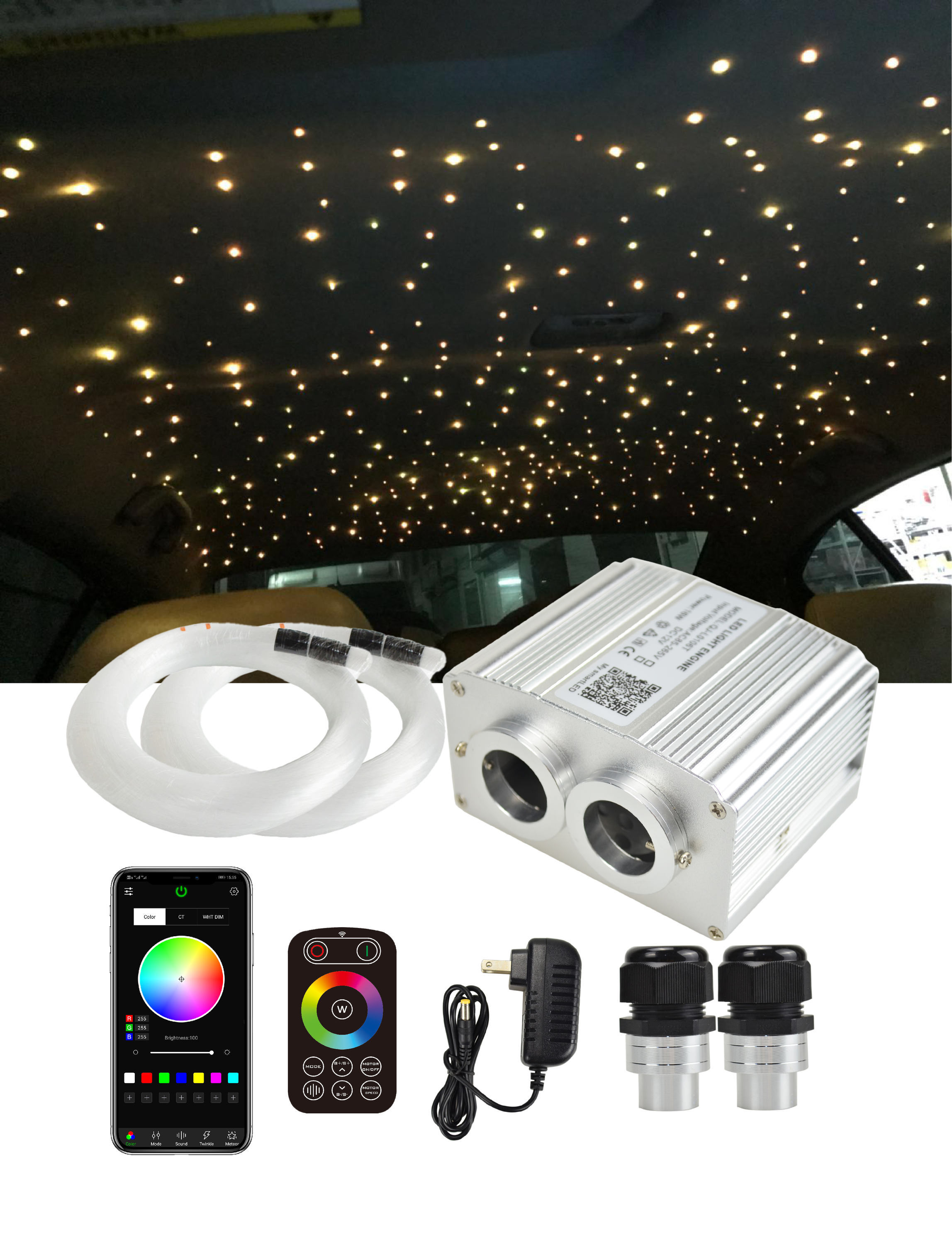 400pcs 0.75mm 16W 12V Twin Engine Car Roof Starlight Kit with Twinkle Effect & Touch Control, Fiber Optic LED Headliner Lighting,Whymelighting – Pro LED Strips & Diffused Blocks, Factory Direct,400pcs 0.75mm 16W 12V Twin Engine Car Roof Starlight Kit with Twinkle Effect & Touch Control, Fiber Optic LED Headliner Lighting
