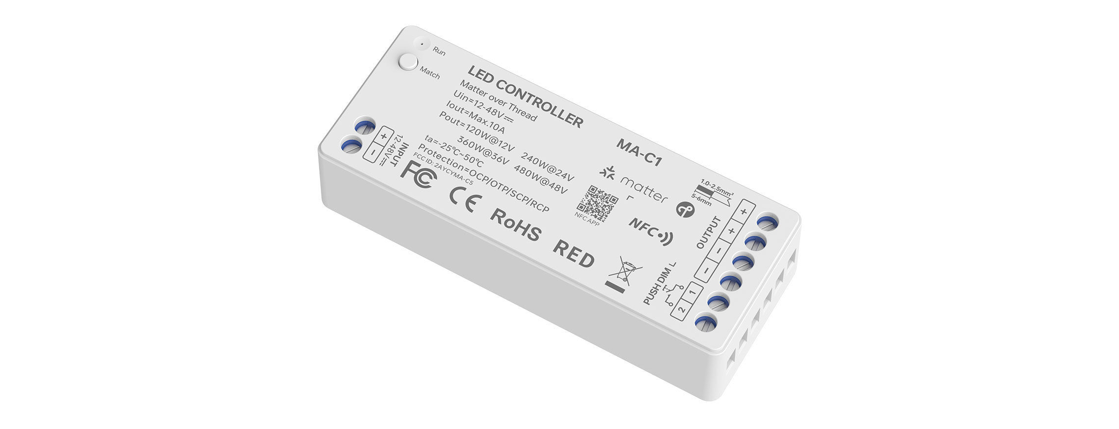 LTECH MA-C1: NFC Programmable Matter over Thread 1-Channel LED Dimming Controller (12-48V, 10A),Whymelighting – Pro LED Strips & Diffused Blocks, Factory Direct,LTECH MA-C1: NFC Programmable Matter over Thread 1-Channel LED Dimming Controller (12-48V, 10A)