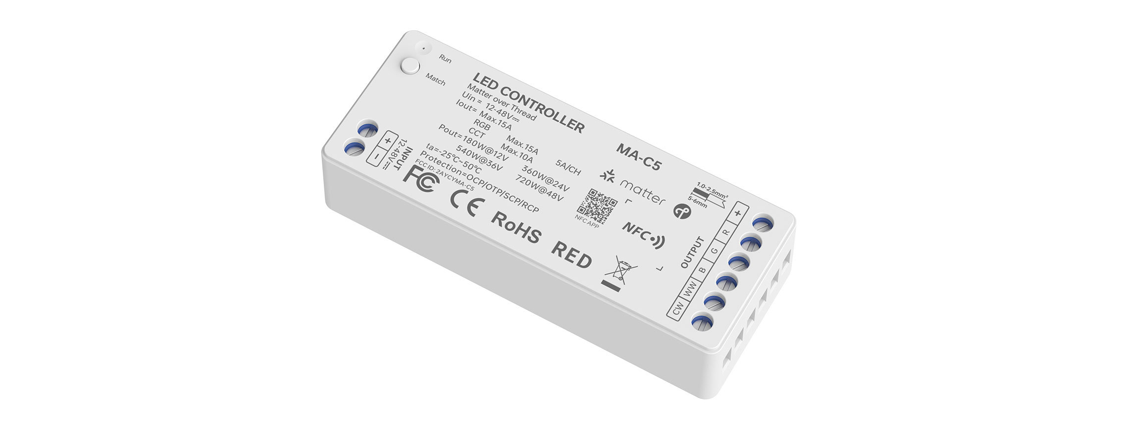 LTECH MA-C5 NFC-Programmable Matter Over Thread 5-in-1 RGBCW LED Controller for Smart Home Lighting,Whymelighting – Pro LED Strips & Diffused Blocks, Factory Direct,LTECH MA-C5 NFC-Programmable Matter Over Thread 5-in-1 RGBCW LED Controller for Smart Home Lighting
