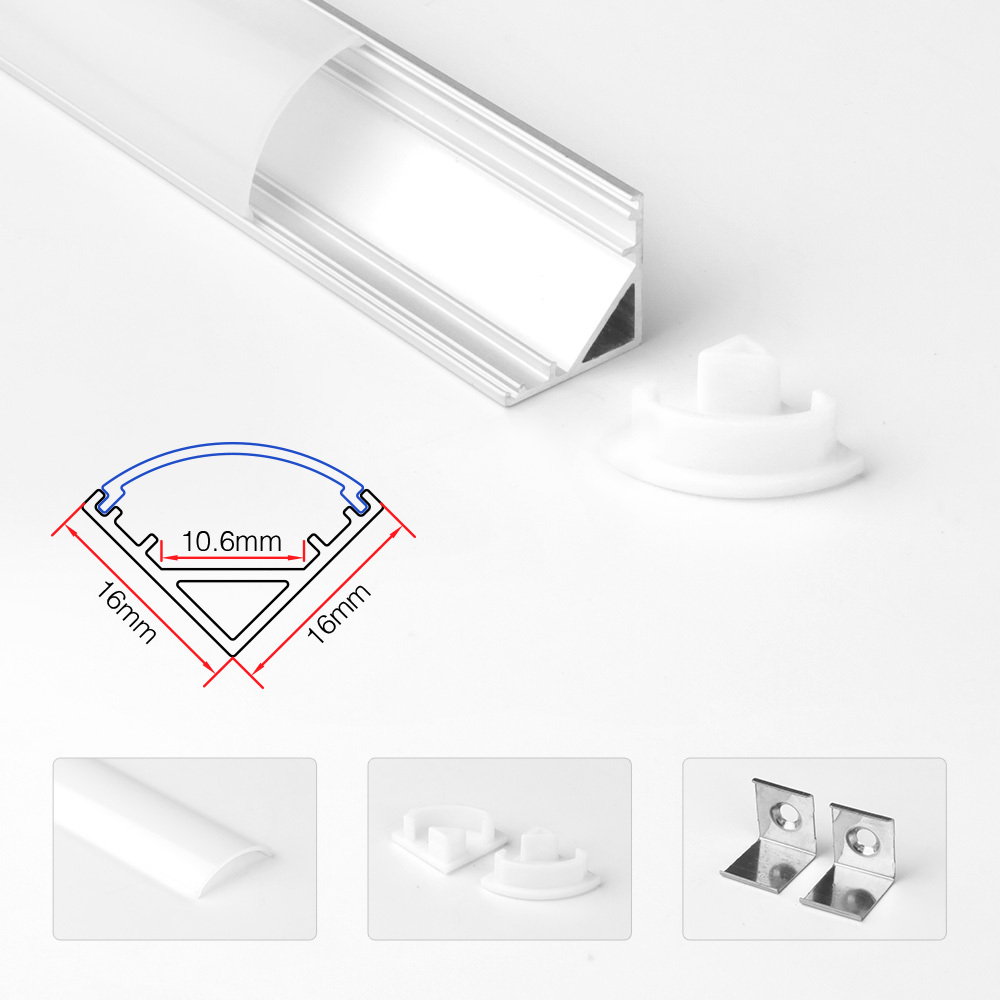16×16mm V-Shape Corner LED Aluminum Channel Profile, 45° Angle LED Strip Extrusion with PC Diffuser for Cabinet / Cove / Architectural Lighting,Whymelighting – Pro LED Strips & Diffused Blocks, Factory Direct,16×16mm V-Shape Corner LED Aluminum Channel Profile, 45° Angle LED Strip Extrusion with PC Diffuser for Cabinet / Cove / Architectural Lighting