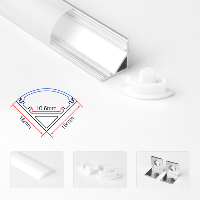 16×16mm V-Shape Corner LED Aluminum Channel Profile, 45° Angle LED Strip Extrusion with PC Diffuser for Cabinet / Cove / Architectural Lighting,Whymelighting – Pro LED Strips & Diffused Blocks, Factory Direct,16×16mm V-Shape Corner LED Aluminum Channel Profile, 45° Angle LED Strip Extrusion with PC Diffuser for Cabinet / Cove / Architectural Lighting