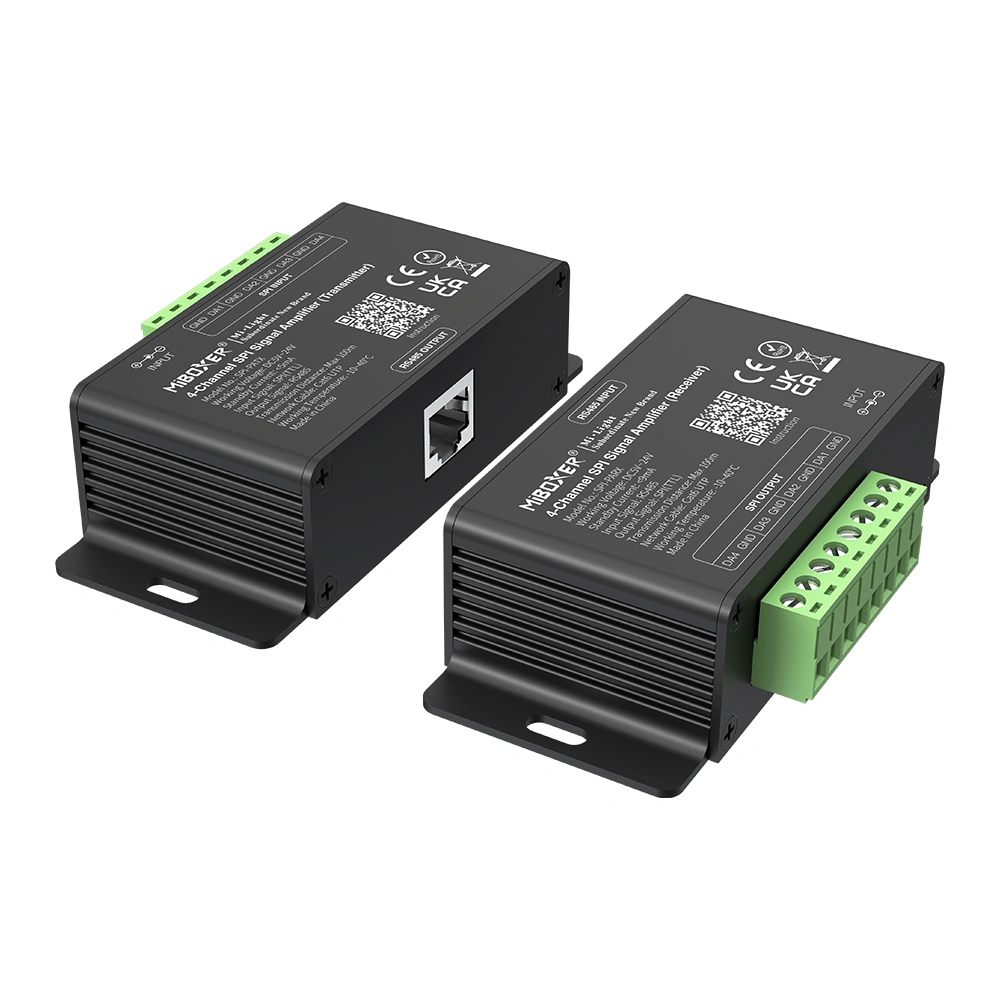 MiBOXER 4-Channel SPI Signal Amplifier & Long-Distance RS485 Receiver for Addressable LED Strips,Whymelighting – Pro LED Strips & Diffused Blocks, Factory Direct,MiBOXER 4-Channel SPI Signal Amplifier & Long-Distance RS485 Receiver for Addressable LED Strips