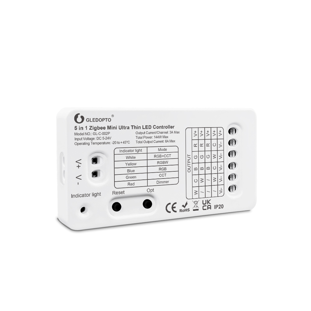 GLEDOPTO GL-C-002P ZigBee 3.0 Mini Ultra-Thin 5-in-1 LED Controller, RGBCCT/RGBW/RGB/CCT/Dimmer, DC5–24V 6A, 70×36×10mm, 2.4G RF, for Hue / Home Assistant / SmartThings / Zigbee2MQTT,Whymelighting – Pro LED Strips & Diffused Blocks, Factory Direct,GLEDOPTO GL-C-002P ZigBee 3.0 Mini Ultra-Thin 5-in-1 LED Controller, RGBCCT/RGBW/RGB/CCT/Dimmer, DC5–24V 6A, 70×36×10mm, 2.4G RF, for Hue / Home Assistant / SmartThings / Zigbee2MQTT