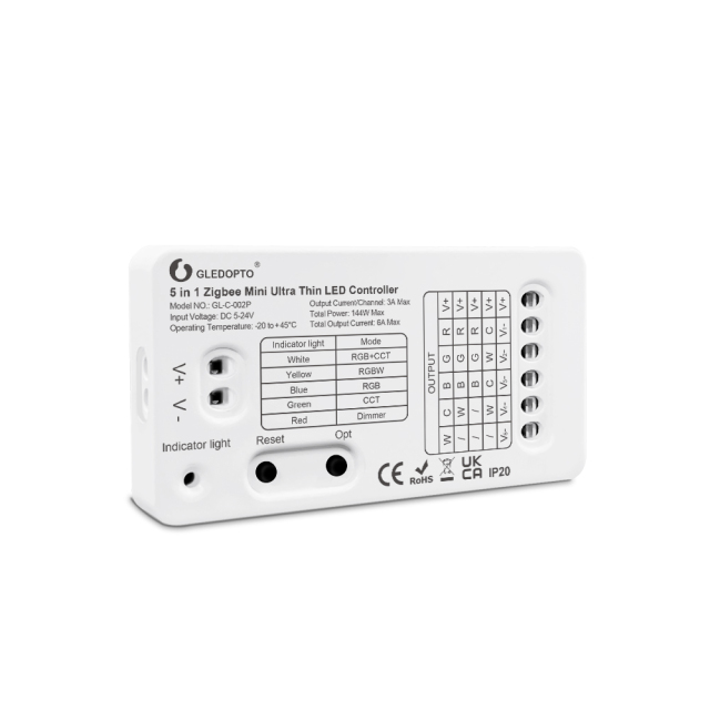 GLEDOPTO GL-C-002P ZigBee 3.0 Mini Ultra-Thin 5-in-1 LED Controller, RGBCCT/RGBW/RGB/CCT/Dimmer, DC5–24V 6A, 70×36×10mm, 2.4G RF, for Hue / Home Assistant / SmartThings / Zigbee2MQTT,Whymelighting – Pro LED Strips & Diffused Blocks, Factory Direct,GLEDOPTO GL-C-002P ZigBee 3.0 Mini Ultra-Thin 5-in-1 LED Controller, RGBCCT/RGBW/RGB/CCT/Dimmer, DC5–24V 6A, 70×36×10mm, 2.4G RF, for Hue / Home Assistant / SmartThings / Zigbee2MQTT