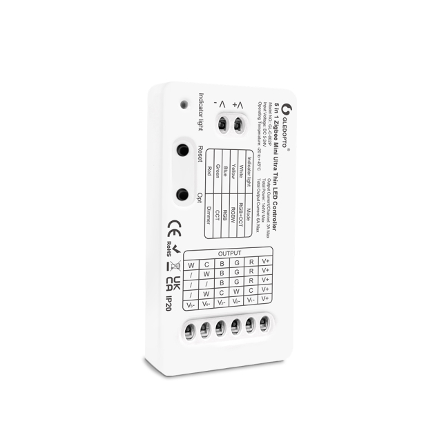 GLEDOPTO GL-C-002P ZigBee 3.0 Mini Ultra-Thin 5-in-1 LED Controller, RGBCCT/RGBW/RGB/CCT/Dimmer, DC5–24V 6A, 70×36×10mm, 2.4G RF, for Hue / Home Assistant / SmartThings / Zigbee2MQTT,Whymelighting – Pro LED Strips & Diffused Blocks, Factory Direct,GLEDOPTO GL-C-002P ZigBee 3.0 Mini Ultra-Thin 5-in-1 LED Controller, RGBCCT/RGBW/RGB/CCT/Dimmer, DC5–24V 6A, 70×36×10mm, 2.4G RF, for Hue / Home Assistant / SmartThings / Zigbee2MQTT
