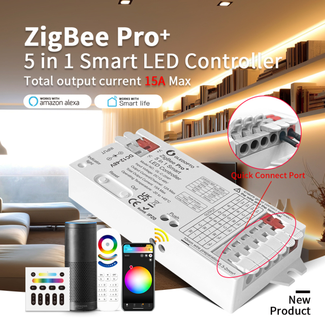 GLEDOPTO GL-C-204P ZigBee 3.0 Pro+ 5-in-1 PWM LED Controller, RGBCCT/RGBW/RGB/CCT/Dimmer, DC12–48V 15A Max, Quick-Connect, 2.4G RF + Push Button, for Hue / Home Assistant / SmartThings / Zigbee2MQTT,Whymelighting – Pro LED Strips & Diffused Blocks, Factory Direct,GLEDOPTO GL-C-204P ZigBee 3.0 Pro+ 5-in-1 PWM LED Controller, RGBCCT/RGBW/RGB/CCT/Dimmer, DC12–48V 15A Max, Quick-Connect, 2.4G RF + Push Button, for Hue / Home Assistant / SmartThings / Zigbee2MQTT