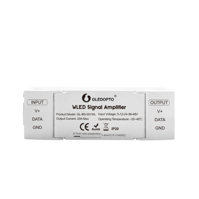 GLEDOPTO GL-BS-001WL WLED Signal Amplifier, Digital LED Data Booster for WS2812B SK6812 WS2815 WS2811, DC5–48V 20A, 33Ω/249Ω Selectable, Extend Addressable LED Strip Signal up to 10m,Whymelighting – Pro LED Strips & Diffused Blocks, Factory Direct,GLEDOPTO GL-BS-001WL WLED Signal Amplifier, Digital LED Data Booster for WS2812B SK6812 WS2815 WS2811, DC5–48V 20A, 33Ω/249Ω Selectable, Extend Addressable LED Strip Signal up to 10m