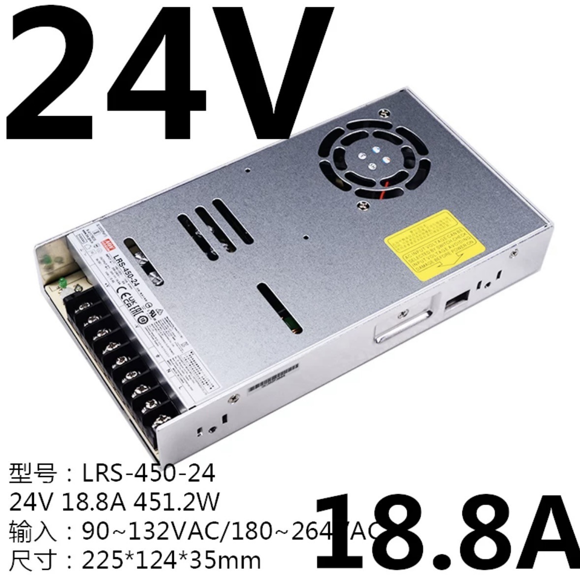 Mean Well LRS-450-24 451.2W 24V 18.8A Enclosed Switching Power Supply, 115/230V AC Selectable, 1U Low-Profile Metal Case with Smart Fan for Long 24V LED Strip, LED Signage, DMX/PWM Controllers, Industrial Automation, CCTV, Control Cabinets,Whymelighting – Pro LED Strips & Diffused Blocks, Factory Direct,Mean Well LRS-450-24 451.2W 24V 18.8A Enclosed Switching Power Supply, 115/230V AC Selectable, 1U Low-Profile Metal Case with Smart Fan for Long 24V LED Strip, LED Signage, DMX/PWM Controllers, I