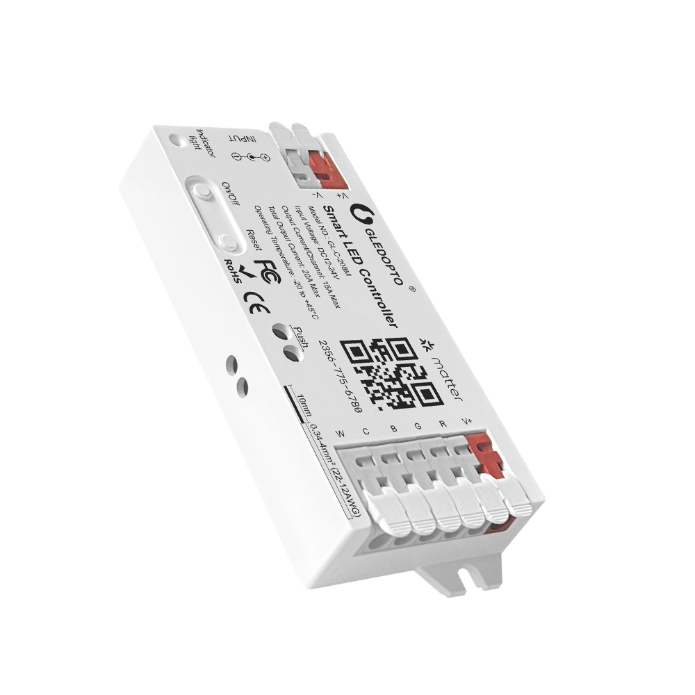 GLEDOPTO GL-C-208M ACK Matter RGBCCT LED Controller, DC5–24V 20A WiFi Matter PWM Controller, RGBCCT LED Strip for Apple Home / Alexa / Google Home, V+R+G+B+C+W Output,Whymelighting – Pro LED Strips & Diffused Blocks, Factory Direct,GLEDOPTO GL-C-208M ACK Matter RGBCCT LED Controller, DC5–24V 20A WiFi Matter PWM Controller, RGBCCT LED Strip for Apple Home / Alexa / Google Home, V+R+G+B+C+W Output