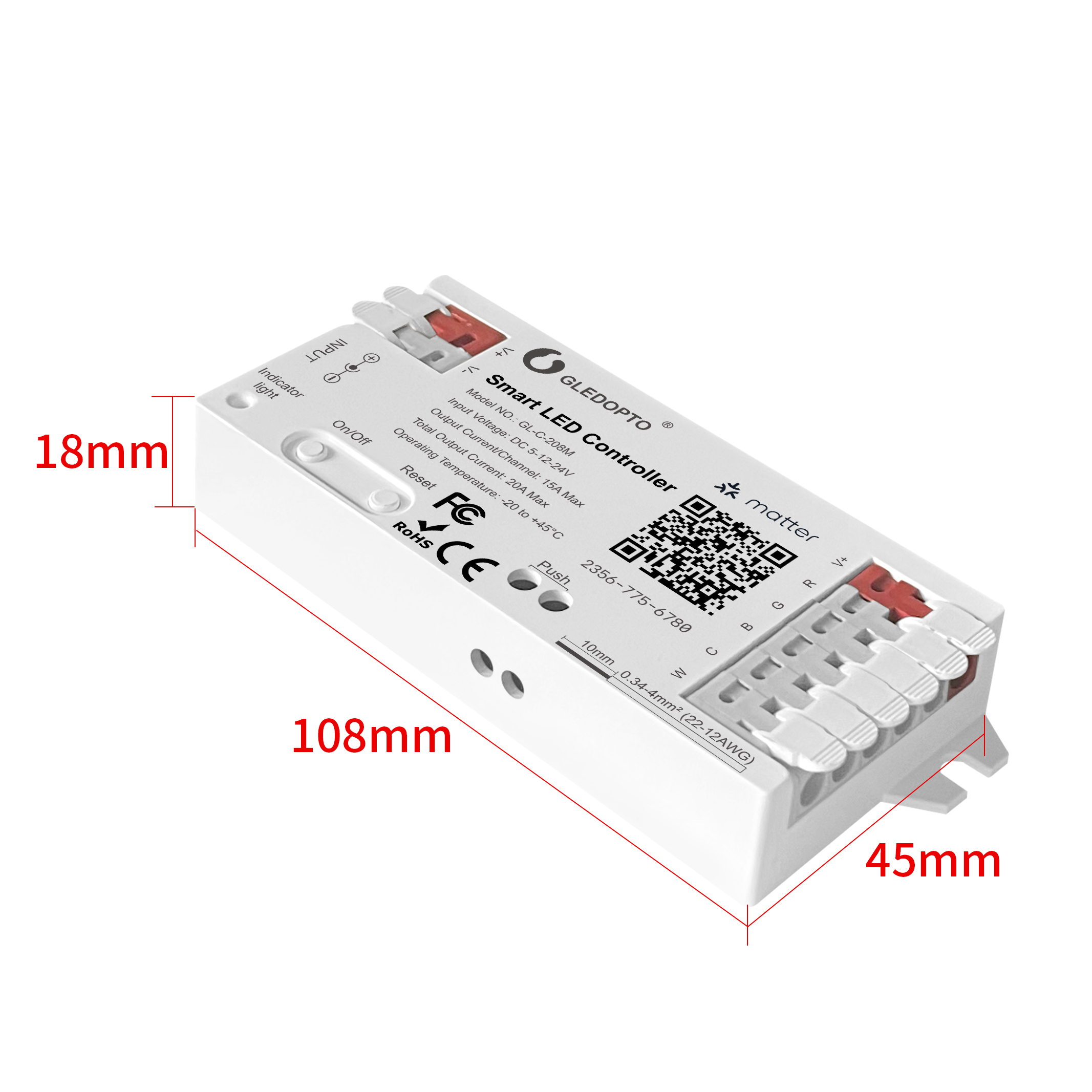 GLEDOPTO GL-C-208M ACK Matter RGBCCT LED Controller, DC5–24V 20A WiFi Matter PWM Controller, RGBCCT LED Strip for Apple Home / Alexa / Google Home, V+R+G+B+C+W Output,Whymelighting – Pro LED Strips & Diffused Blocks, Factory Direct,GLEDOPTO GL-C-208M ACK Matter RGBCCT LED Controller, DC5–24V 20A WiFi Matter PWM Controller, RGBCCT LED Strip for Apple Home / Alexa / Google Home, V+R+G+B+C+W Output
