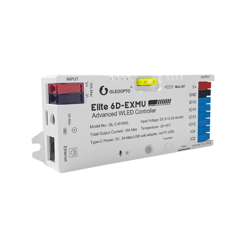 GLEDOPTO GL-C-619WL Elite 6D-EXMU Advanced WLED Controller, ESP32 6-Output Addressable LED Controller with Ethernet + WiFi, DC5–48V 15A 20A Fuse & Relay, for WS2812B SK6812 WS2815 TM1814 WS2805 RGBIC Pixel LED Strip,Whymelighting – Pro LED Strips & Diffused Blocks, Factory Direct,GLEDOPTO GL-C-619WL Elite 6D-EXMU Advanced WLED Controller, ESP32 6-Output Addressable LED Controller with Ethernet + WiFi, DC5–48V 15A 20A Fuse & Relay, for WS2812B SK6812 WS2815 TM1814 WS2805 RGBIC Pixel LED Strip