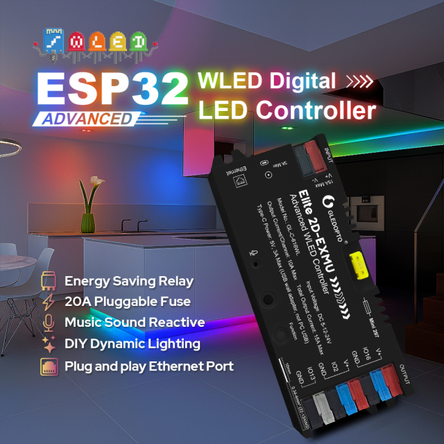 GLEDOPTO GL-C-616WL Elite Advanced WLED Controller with Ethernet, ESP32 Dual-Output Addressable LED Controller, DC5–24V 15A Fuse + Relay, WiFi & RJ45 for WS2812B SK6812 WS2815 TM1814 SPI Pixel LED Strip,Whymelighting – Pro LED Strips & Diffused Blocks, Factory Direct,GLEDOPTO GL-C-616WL Elite Advanced WLED Controller with Ethernet, ESP32 Dual-Output Addressable LED Controller, DC5–24V 15A Fuse + Relay, WiFi & RJ45 for WS2812B SK6812 WS2815 TM1814 SPI Pixel LED Strip