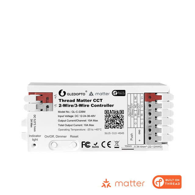 GLEDOPTO GL-C-226M Thread Matter CCT LED Controller, DC12–48V 10A, 2-Wire / 3-Wire Tunable White Strip Controller, Matter over Thread for Apple Home, Google Home, Alexa, Home Assistant,Whymelighting – Pro LED Strips & Diffused Blocks, Factory Direct,GLEDOPTO GL-C-226M Thread Matter CCT LED Controller, DC12–48V 10A, 2-Wire / 3-Wire Tunable White Strip Controller, Matter over Thread for Apple Home, Google Home, Alexa, Home Assistant