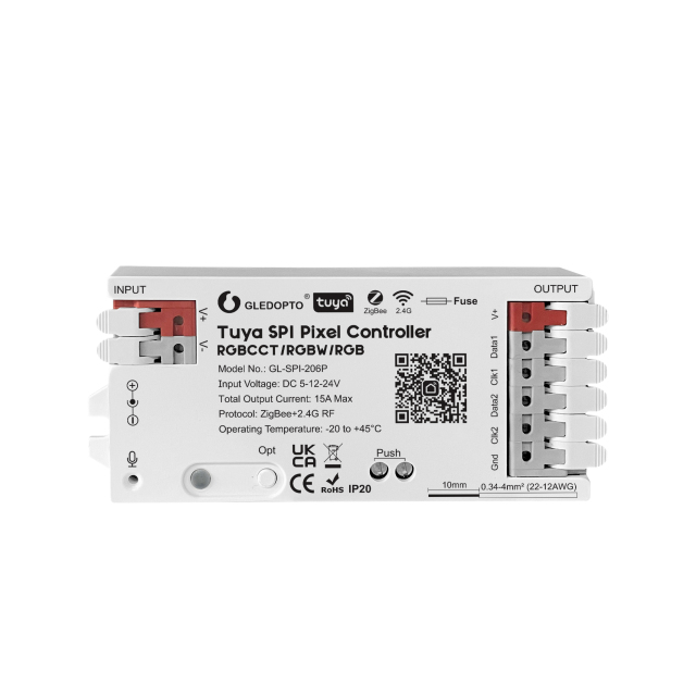 GLEDOPTO GL-SPI-206P Tuya ZigBee SPI Pixel LED Controller, DC5–24V 15A Dual SPI Output, App/RF Control for WS2812 SK6812 WS2815 SK9822 WS2805 RGBCCT Addressable LED Strip,Whymelighting – Pro LED Strips & Diffused Blocks, Factory Direct,GLEDOPTO GL-SPI-206P Tuya ZigBee SPI Pixel LED Controller, DC5–24V 15A Dual SPI Output, App/RF Control for WS2812 SK6812 WS2815 SK9822 WS2805 RGBCCT Addressable LED Strip