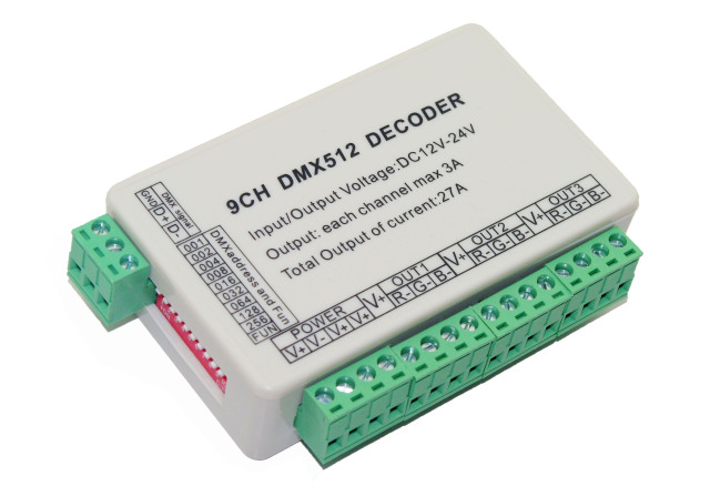 DMX512 LED Decoder DC12V-24V 3Ax9 27A Total 9-Channel/3-RGB WS-DMX-9CH 9CH,Whymelighting – Pro LED Strips & Diffused Blocks, Factory Direct,DMX512 LED Decoder DC12V-24V 3Ax9 27A Total 9-Channel/3-RGB WS-DMX-9CH 9CH