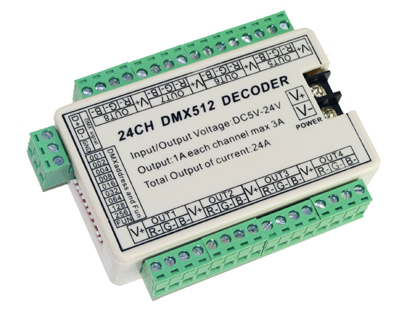 DMX512 LED Decoder DC5V-24V  1A/CH Max 3A  8 RGB Groups WS-DMX-24CH 24CH,Whymelighting – Pro LED Strips & Diffused Blocks, Factory Direct,DMX512 LED Decoder DC5V-24V  1A/CH Max 3A  8 RGB Groups WS-DMX-24CH 24CH