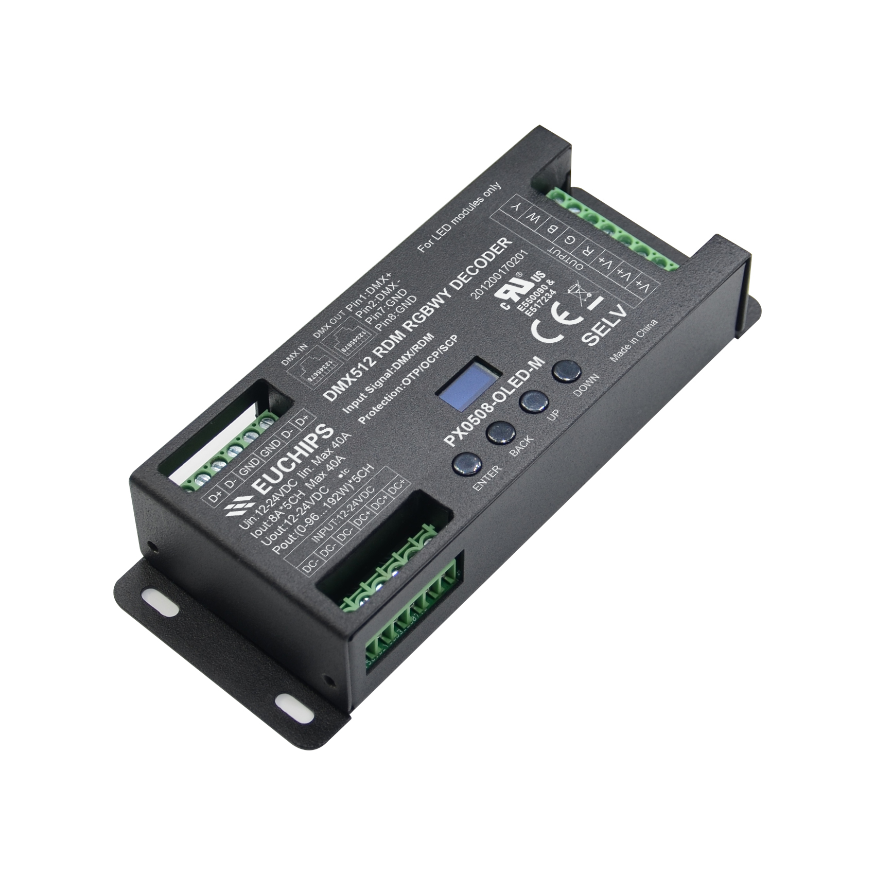 8A*5ch CV DMX Decoder PX0508-OLED-M,Whymelighting – Pro LED Strips & Diffused Blocks, Factory Direct,8A*5ch CV DMX Decoder PX0508-OLED-M