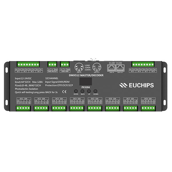 12-24VDC 4A*32ch DMX512 Decoder PX3204-OLED,Whymelighting – Pro LED Strips & Diffused Blocks, Factory Direct,12-24VDC 4A*32ch DMX512 Decoder PX3204-OLED