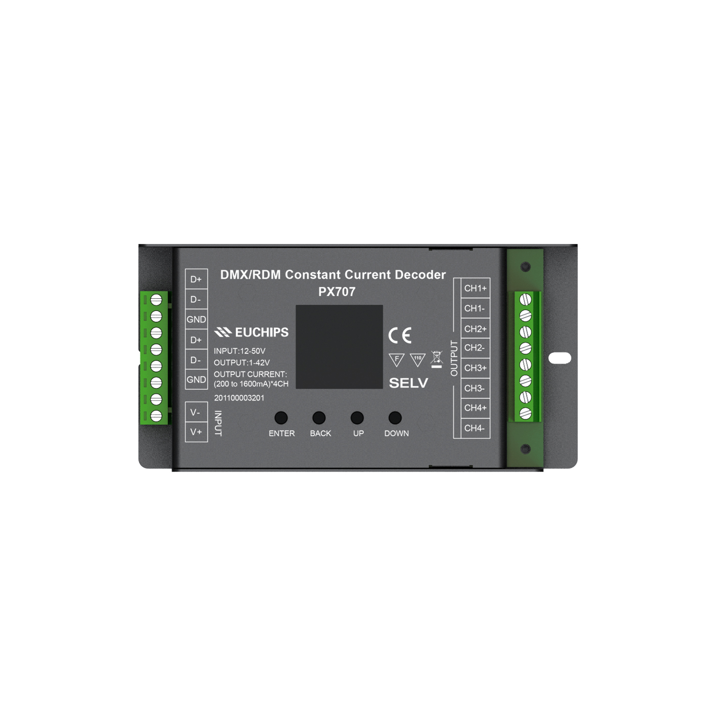 4ch 200~1600mA DMX512 RDM CC Decoder PX707,Whymelighting – Pro LED Strips & Diffused Blocks, Factory Direct,4ch 200~1600mA DMX512 RDM CC Decoder PX707