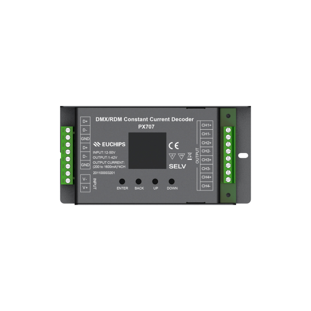4ch 200~1600mA DMX512 RDM CC Decoder PX707,Whymelighting – Pro LED Strips & Diffused Blocks, Factory Direct,4ch 200~1600mA DMX512 RDM CC Decoder PX707