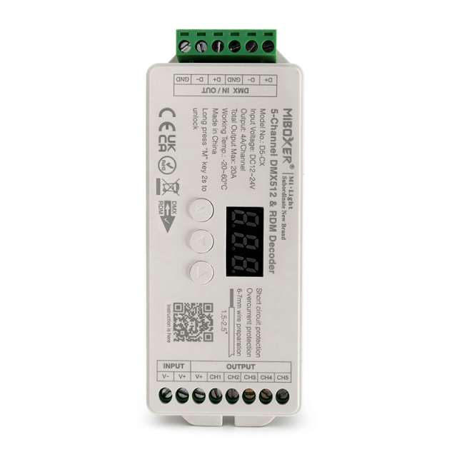 D5-CX 5-Channel Constant Voltage DMX512 & RDM Decoder,Whymelighting – Pro LED Strips & Diffused Blocks, Factory Direct,D5-CX 5-Channel Constant Voltage DMX512 & RDM Decoder