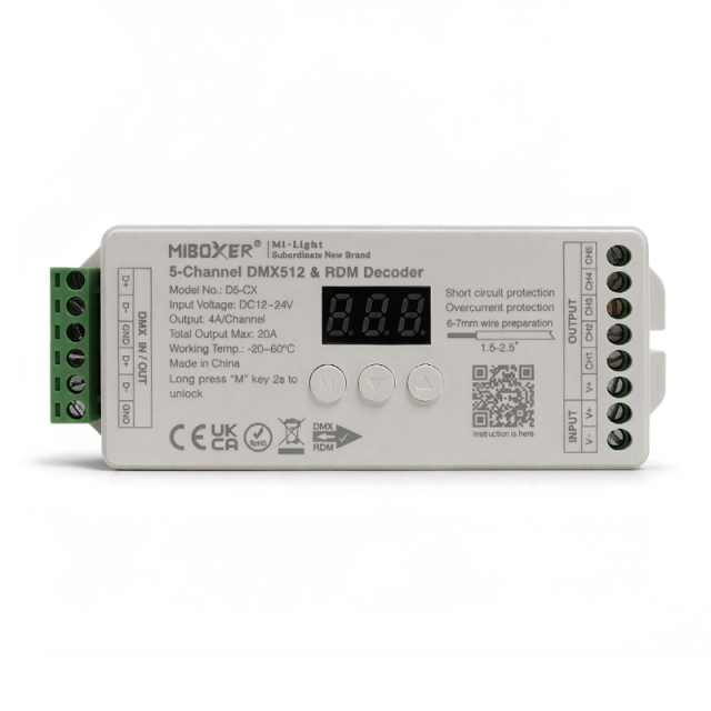 D5-CX 5-Channel Constant Voltage DMX512 & RDM Decoder,Whymelighting – Pro LED Strips & Diffused Blocks, Factory Direct,D5-CX 5-Channel Constant Voltage DMX512 & RDM Decoder