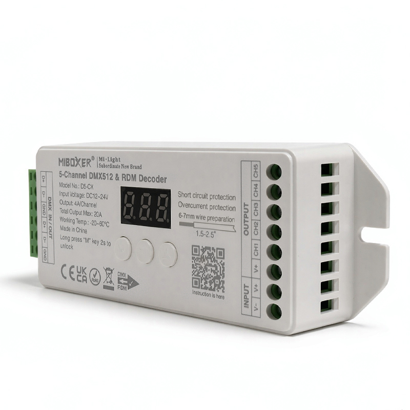 D5-CX 5-Channel Constant Voltage DMX512 & RDM Decoder,Whymelighting – Pro LED Strips & Diffused Blocks, Factory Direct,D5-CX 5-Channel Constant Voltage DMX512 & RDM Decoder
