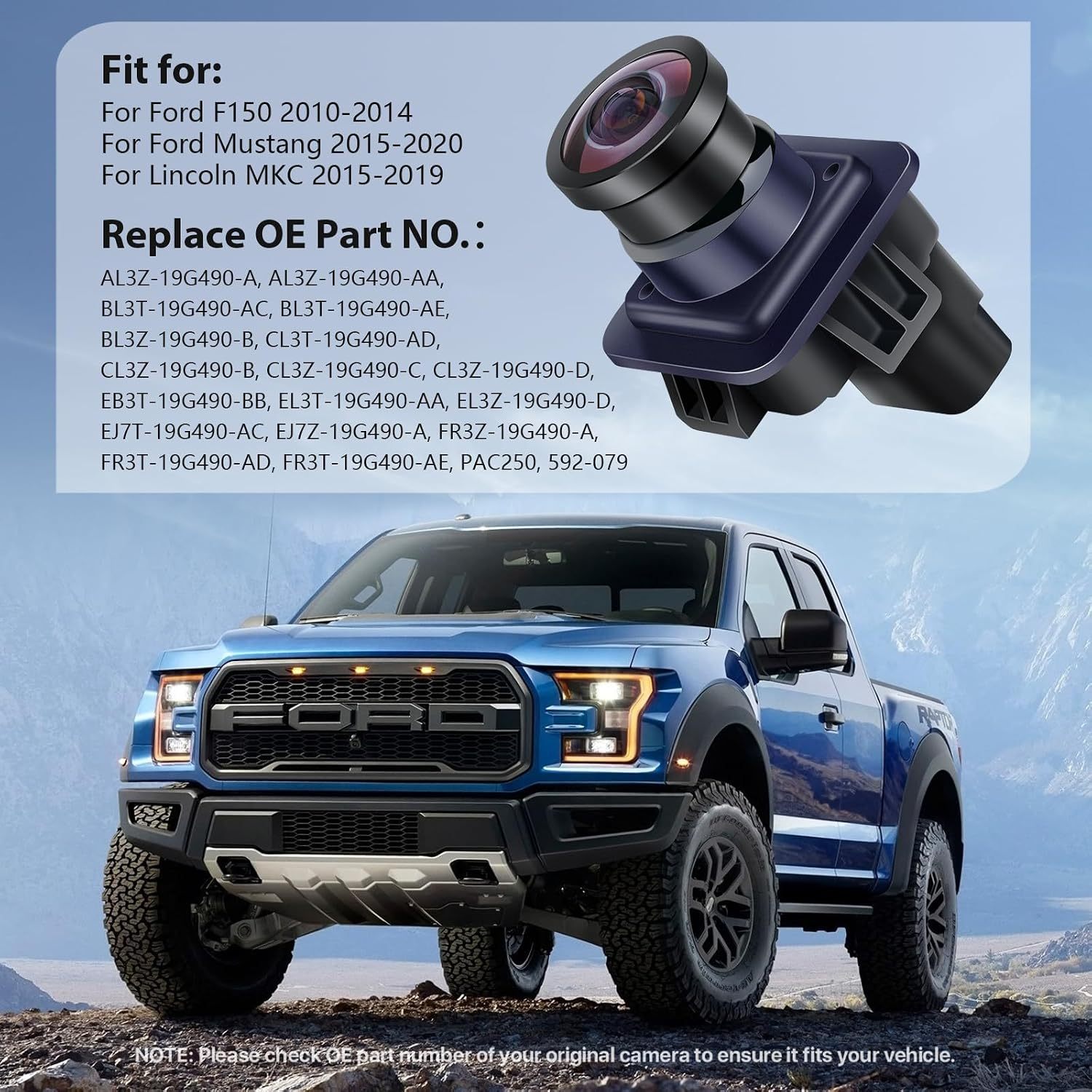 OE Backup Camera Compatible with Ford F150 2010-2014, Ford Mustang 2015-2020, Lincoln MKC 2015-2019, Rear View Reverse Park Assist Camera Replaces AL3Z-19G490-A, BL3Z-19G490-B, CL3Z-19G490-B